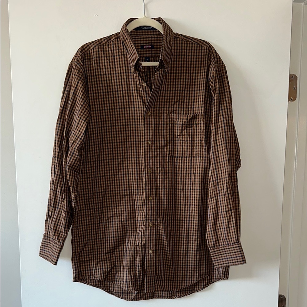 Brown and Navy Checkered Men's Shirt